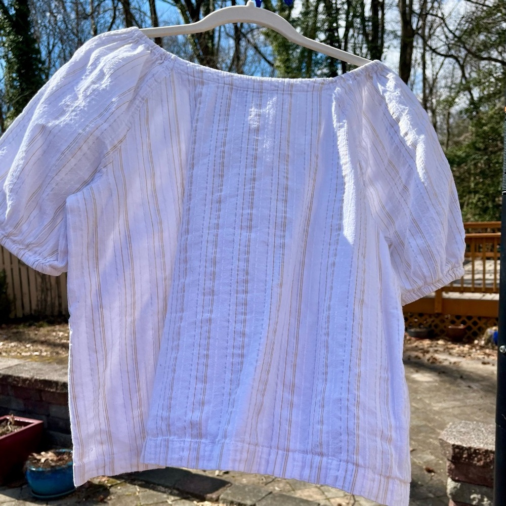 SALE! Loft gold and silver foil striped white top, size small